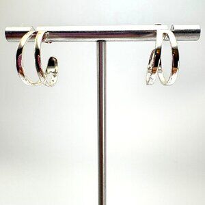 Silver Plated Split Circle Earrings Butterfly Closure Size 0.75" Diameter